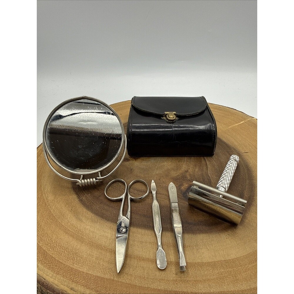 Vintage Gillette Razor Travel Kit  Leather Case England Mirror, Razor & More